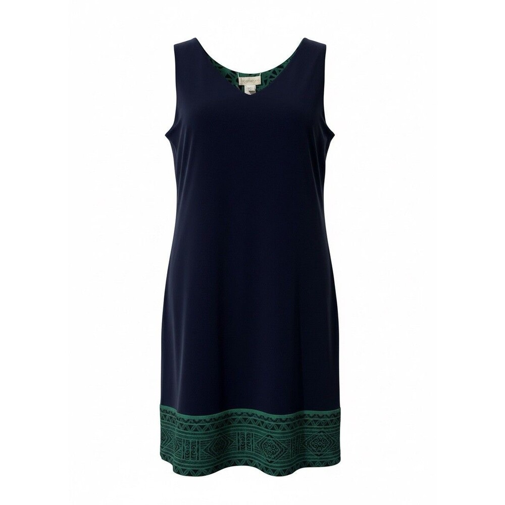 Magnolia Grace Perissa Reversible Shift Dress Green Navy Geometric Print Size L
